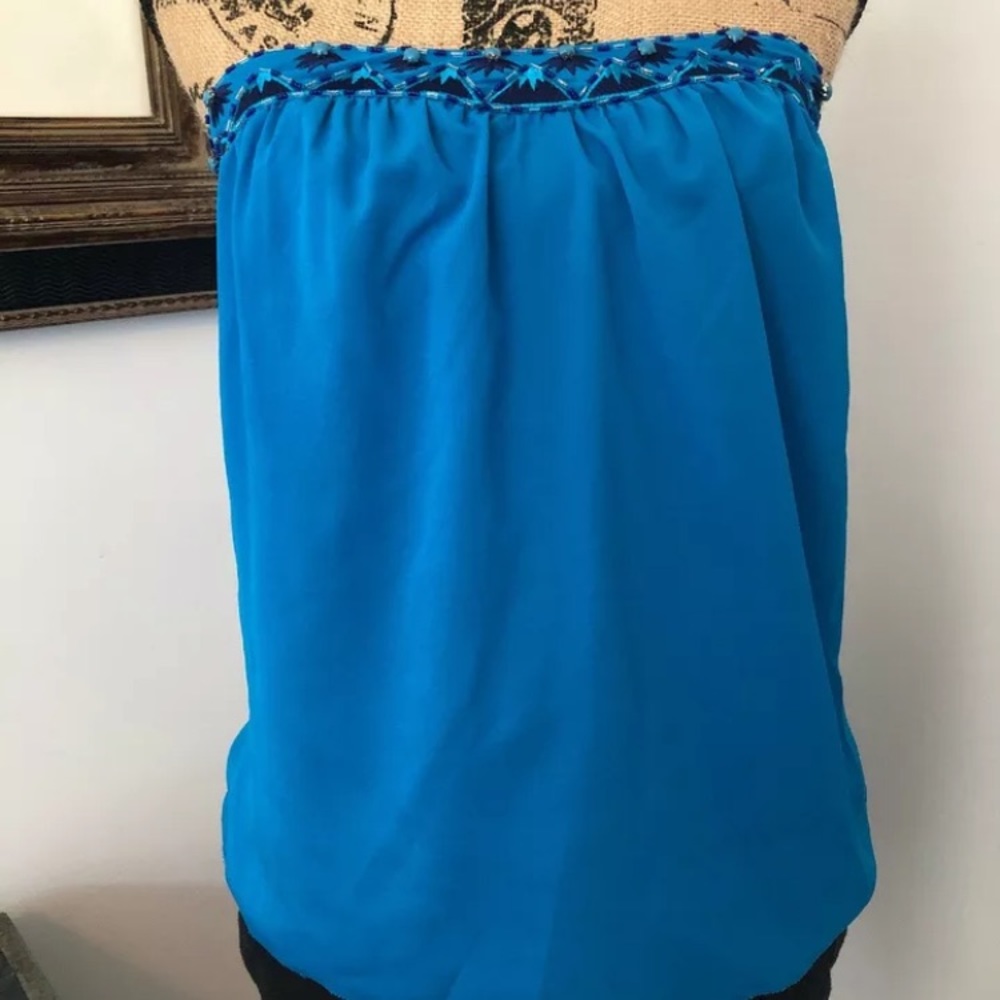 BEBE strapless blue beaded sexy top black S 4 6